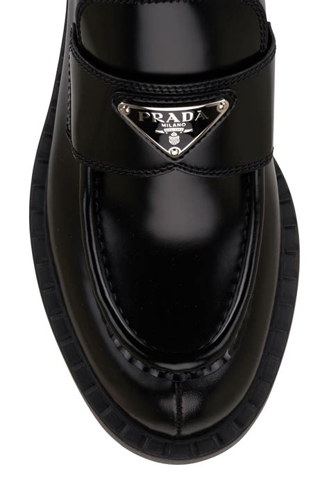 spazzolato prada prada's black leather loafers|Prada spazzolato loafers.